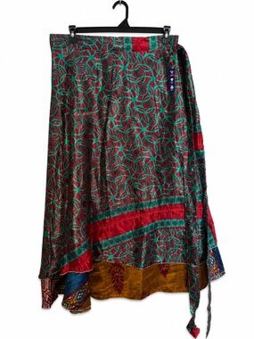 One-of-a-Kind Recycled Sari Wrap Skirt – Adjustable, Reversible, Size 14-32 NWT